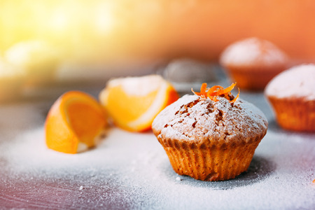 Homemade cupcakes with orangesの写真素材