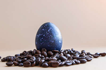 Easter egg in coffee beans. The egg is blue.の写真素材