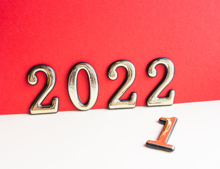 2022 years on red and light backgroundの写真素材