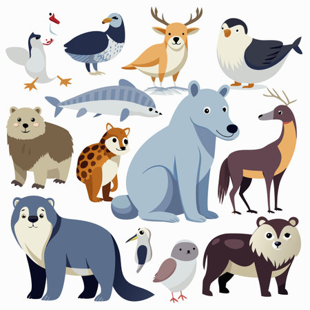 Realistic animals icon set illustration