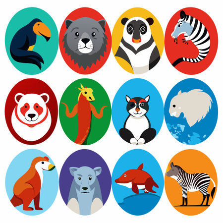 Realistic animals icon set illustration