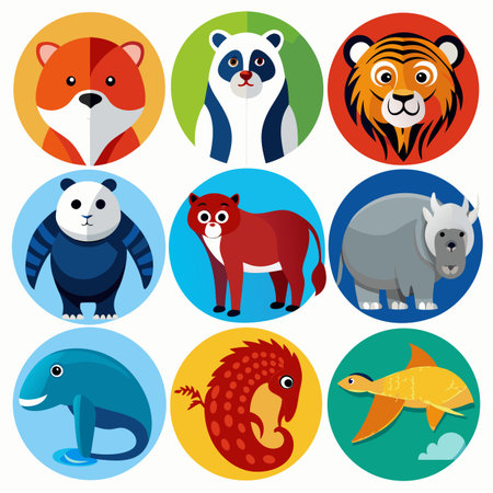 Realistic animals icon set illustration