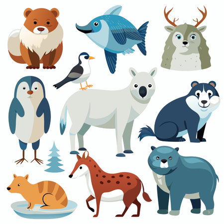 Realistic animals icon set illustration