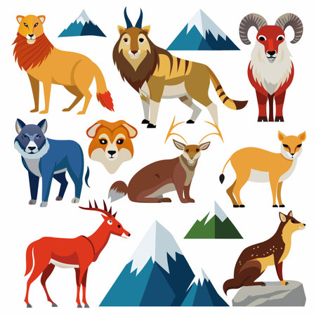 Realistic animals icon set illustration