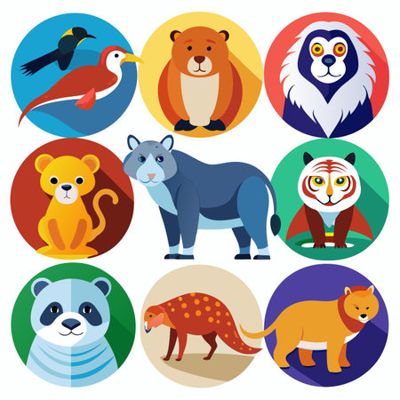Realistic animals icon set illustration
