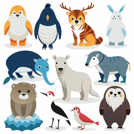 Realistic animals icon set illustration