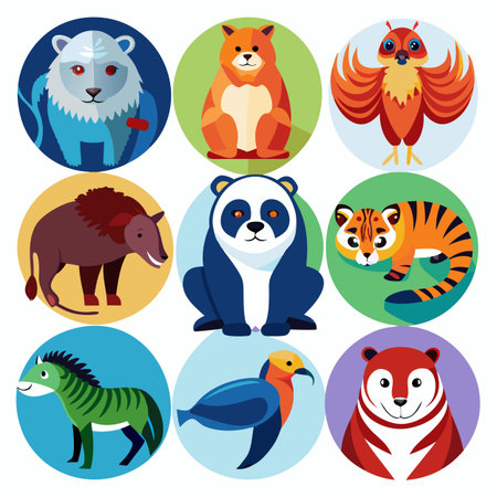 Realistic animals icon set illustration