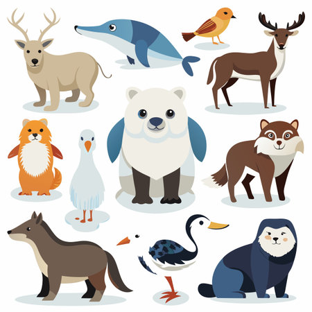 Realistic animals icon set illustration