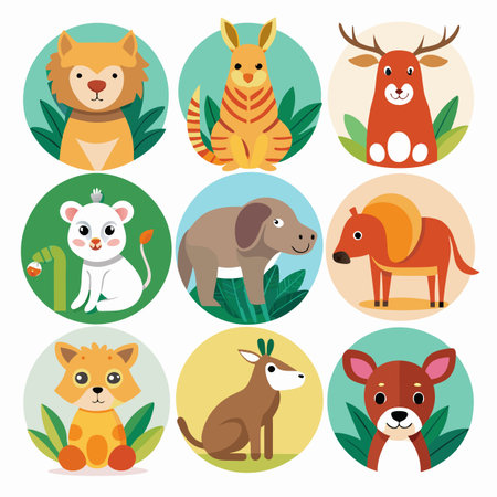 Realistic animals icon set illustration
