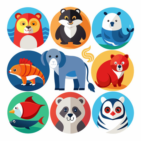 Realistic animals icon set illustration