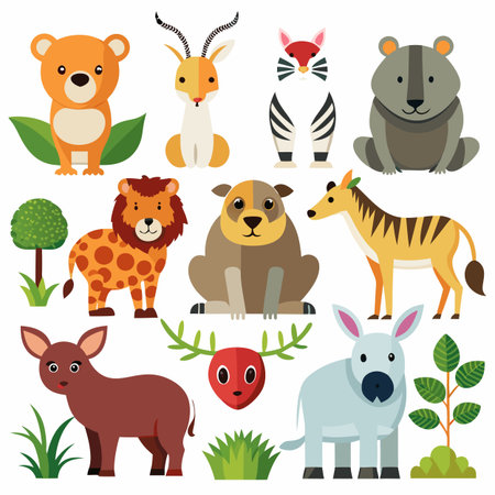 Realistic animals icon set illustration