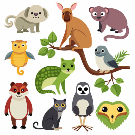 Realistic animals icon set illustration