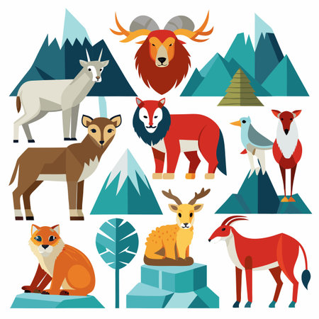 Realistic animals icon set illustration