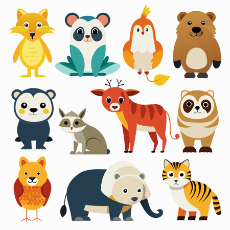 Realistic animals icon set illustration