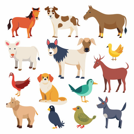 Realistic animals icon set illustration
