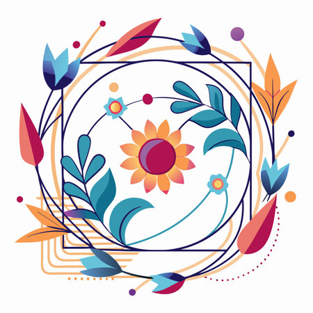 Realistic hand drawn floral frameのイラスト素材