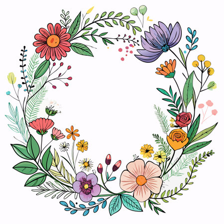 Realistic hand drawn floral frameのイラスト素材