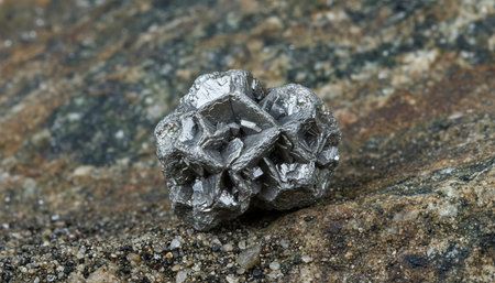 Silver mineral rock found outdoors, showcasing a metallic texture and natural crystal formation.