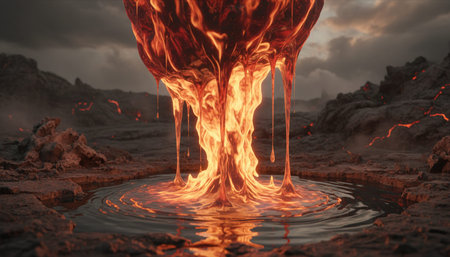 Fiery Lava Eruption in a Volcanic Landscape