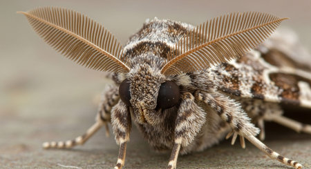 Close-up image of a moth showcasing intricate details of its wings, antennae, and eyes.