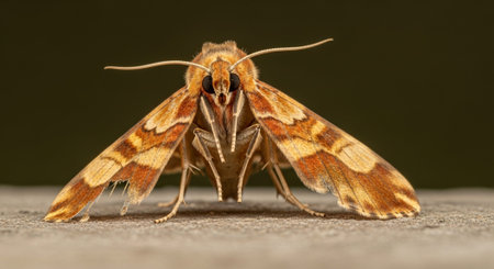Close-up of a moth with intricate wing patterns and detailed antennae, showcasing the beauty and complexity of insect anatomy.