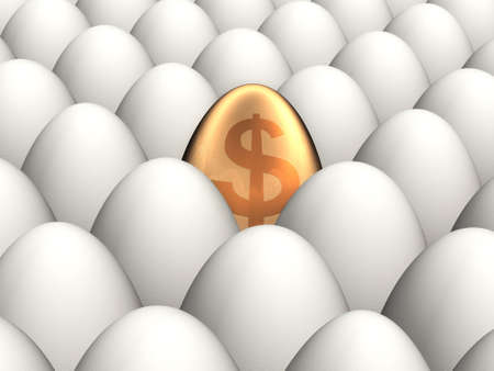 One golden egg among many normal eggsの写真素材