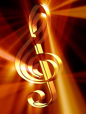 Shining 3d rendered golden treble clefの写真素材