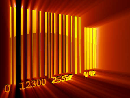Shining 3d rendered golden bar codeの写真素材