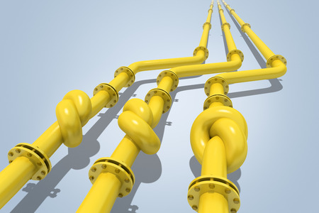 Gas pipes  tied in a knot  Concept of energy crisis の写真素材