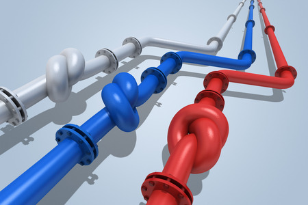 Gas pipes  tied in a knot  Concept of energy crisis の写真素材