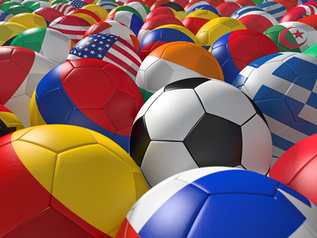 Soccer balls with flags of national teamsの写真素材