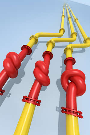 Gas pipes  tied in a knot. Concept of energy crisis.の写真素材