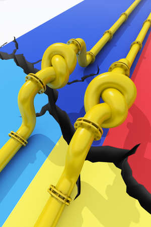 Gas pipes  tied in a knot. Concept of energy crisis.の写真素材