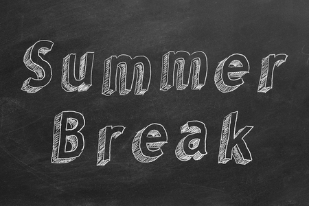 Hand drawing and animated text Summer Break on blackboard. Stop motion animation.の写真素材