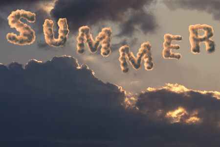 Summer. Cloud text in the sunset.