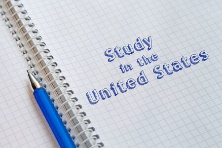 Text Study in the United States handwritten on sheet of notebookの写真素材