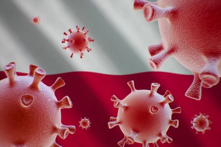 COVID-19. Coronavirus cells on the background of the flag of Polandの写真素材