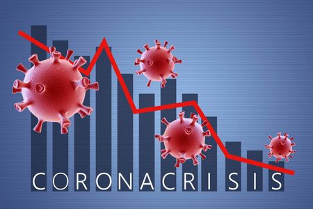 Impact of coronavirus covid-19 on economics. Coronavirus cells with chart.の写真素材