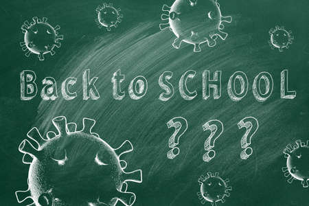 Hand drawing and animated text Back to School ??? on blackboard. Covid-19 concept. Start of the new...