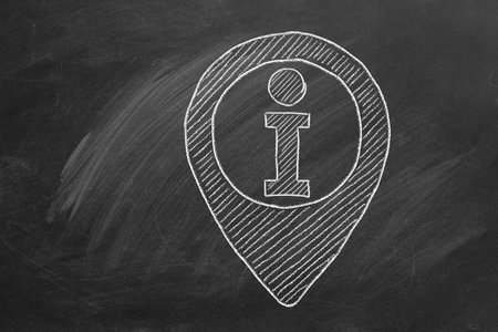 Letter I. Information sign. Info icon drawn in chalk on a blackboard.