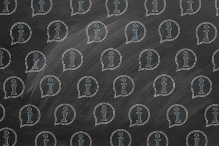 Pattern from info icons drawn in chalk on a blackboard. Contact center, call center, service center, info center, customer support.の写真素材