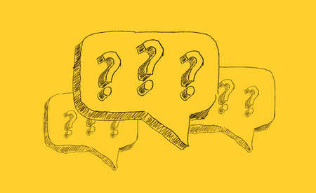 Question marks in speech bubblesの写真素材
