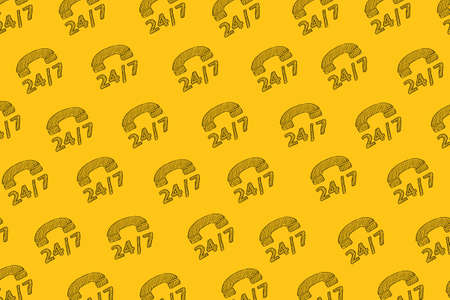 24-hour hotline. Illustration on yellow