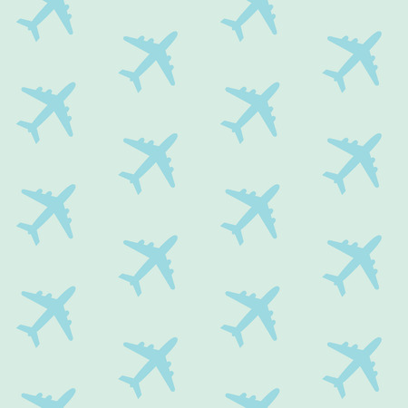 Seamless background pattern with airplanes in pastel blue colorsのイラスト素材