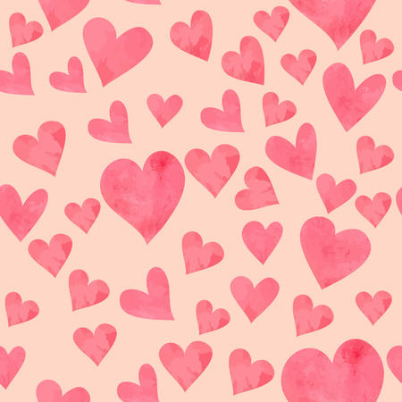 Seamless texture pattern with funny pink watercolor hearts. Beautiful Valentine Day background.