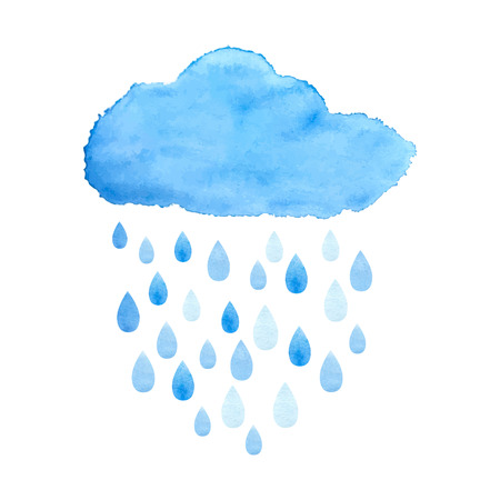 Rain (nimbus) cloud precipitation with rain drops. Watercolor illustration in vector.
