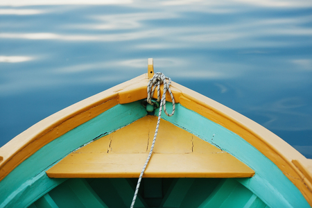 View from the bow of a wooden boat.の写真素材