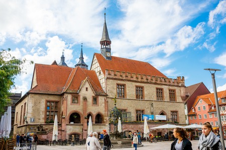 Goettingen, Germany - September 14, 2015: City Hall Square in Goettingen with the Gaenseliesel...