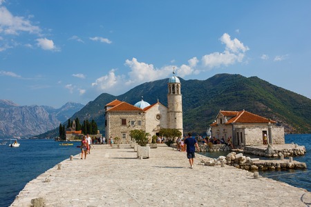 Perast, Montenegro - August 12, 2015: View of the island  Our Lady of the Rocks with St. George island on the backgroundのeditorial素材