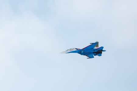 Omsk Russia - 19 March 2016: Performance of Russian Knights at the air show